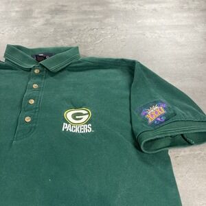 90s Green Bay Packers Polo Shirt‎ Adult S Green Superbowl 1996 Embroidered Logo
